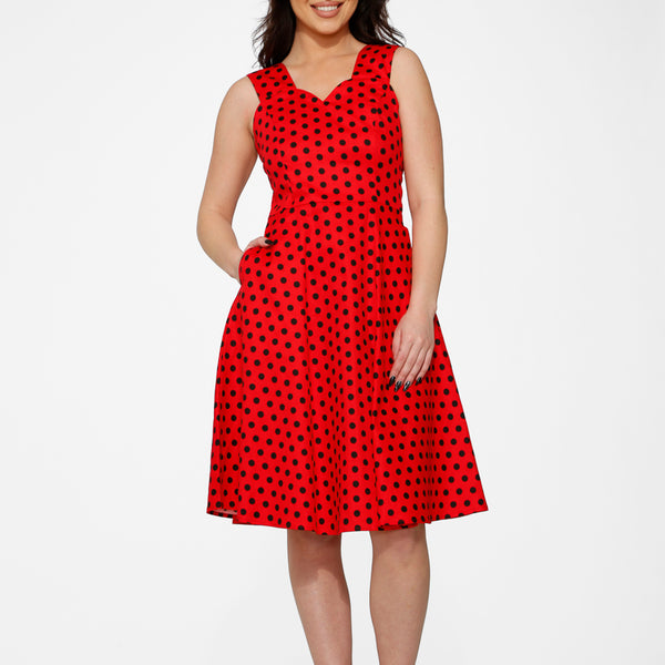 20673 Red Black Polka Dot Dress US 12