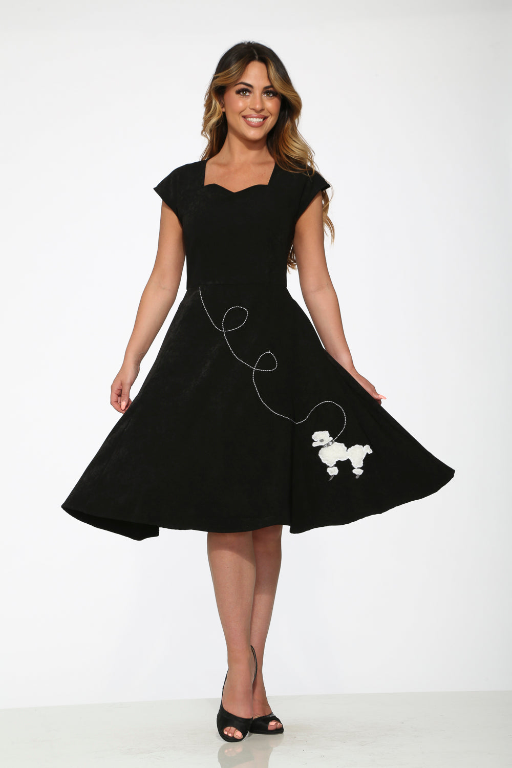 20680 Black Embroidered Puddle Swing Dress