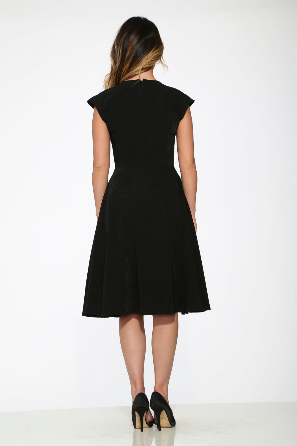 20680 Black Embroidered Puddle Swing Dress