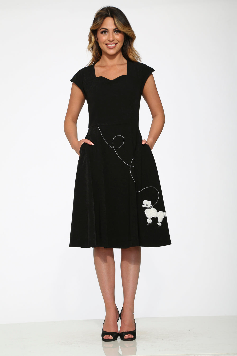 20680 Black Embroidered Puddle Swing Dress