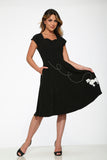 20680 Black Embroidered Puddle Swing Dress