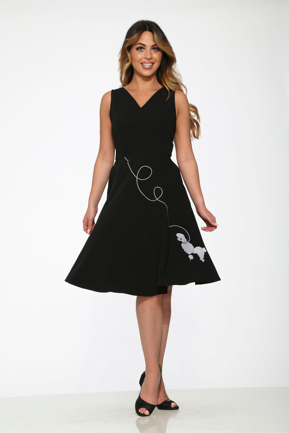 20730 Black Embroidered Puddle Swing Dress