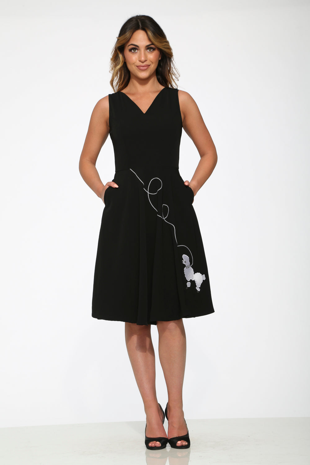 20730 Black Embroidered Puddle Swing Dress