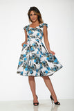 20750 White Blue Floral Swing Dress