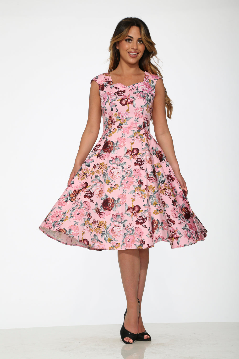 20770 Pink Floral Swing Dress