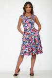 20790 Navy Pink Floral Swing Dress