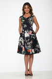 20840 Navy Pink Floral Swing Dress
