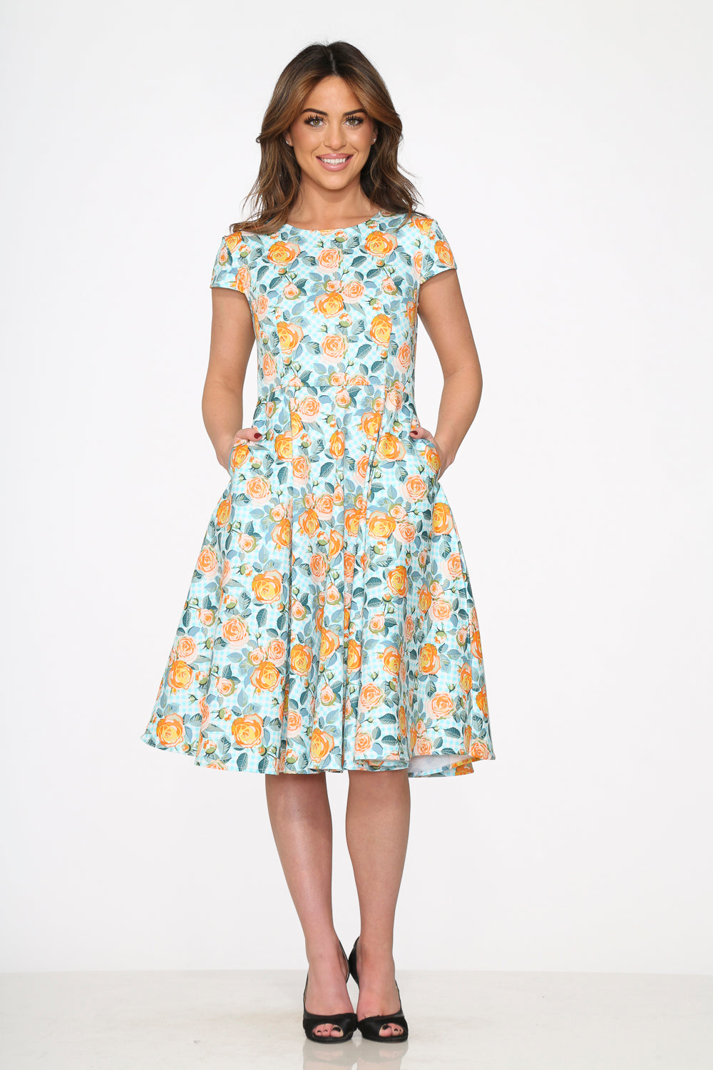 20850 Yellow Floral Swing Dress