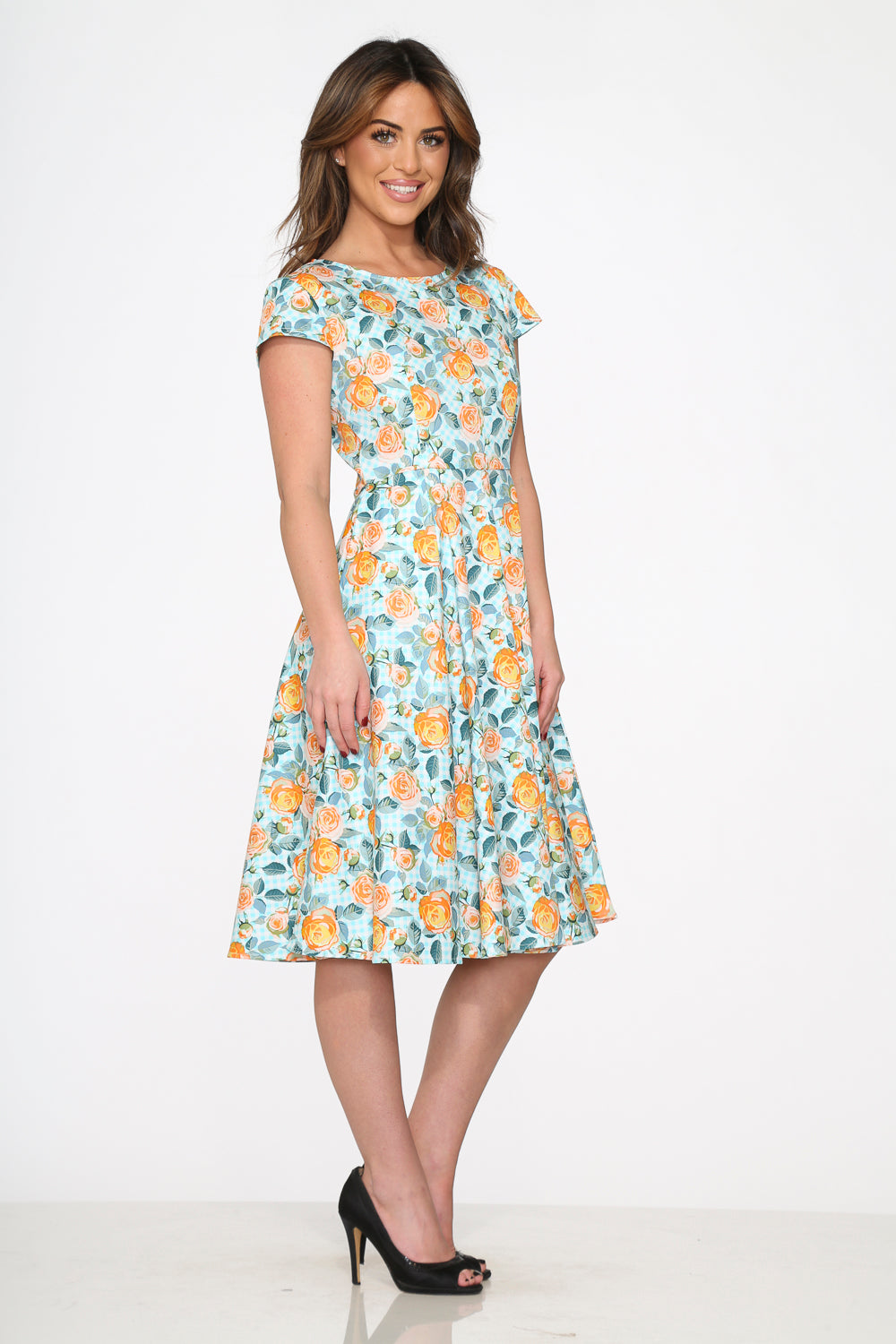 20850 Yellow Floral Swing Dress