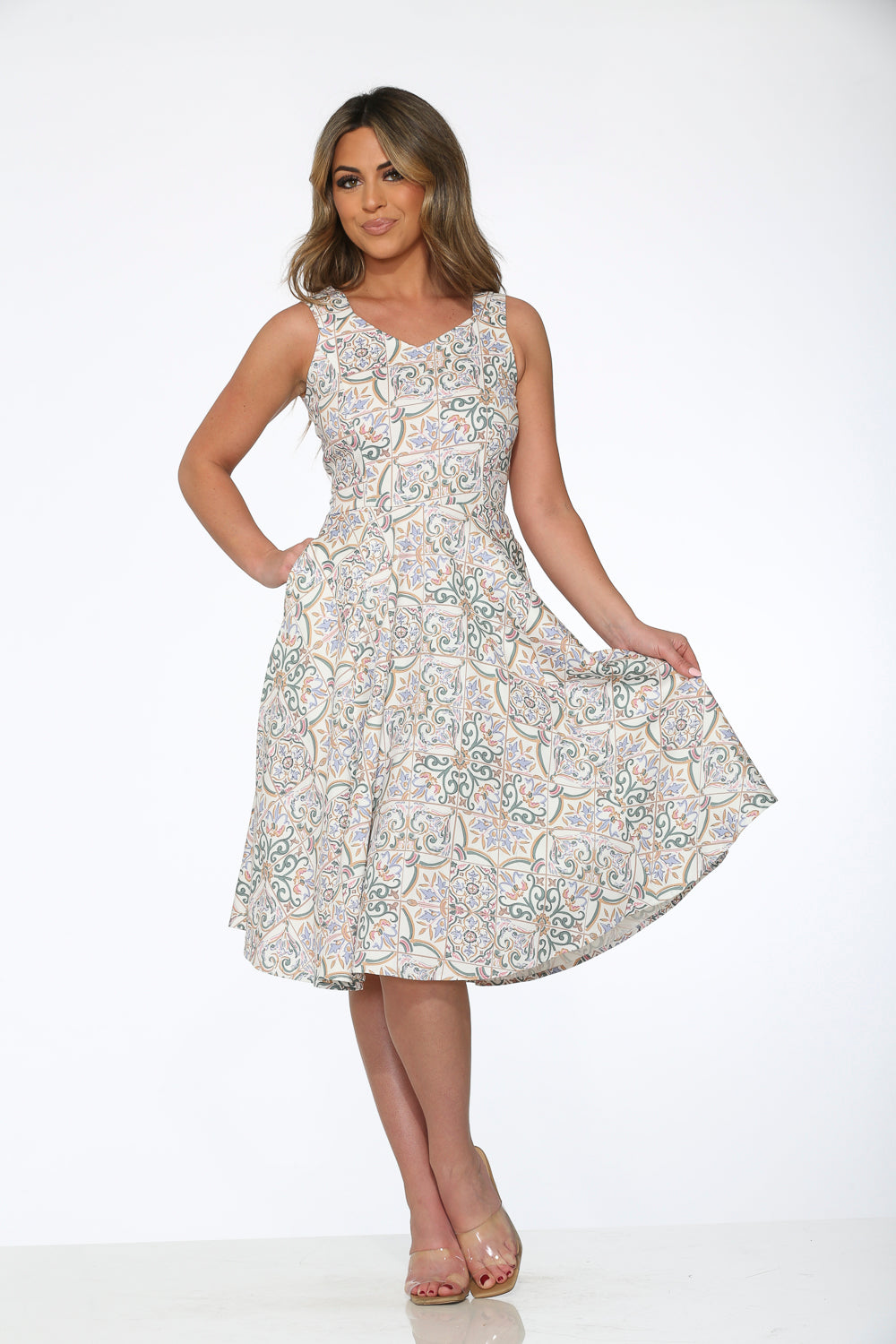 20930 White Purple Floral Swing Dress
