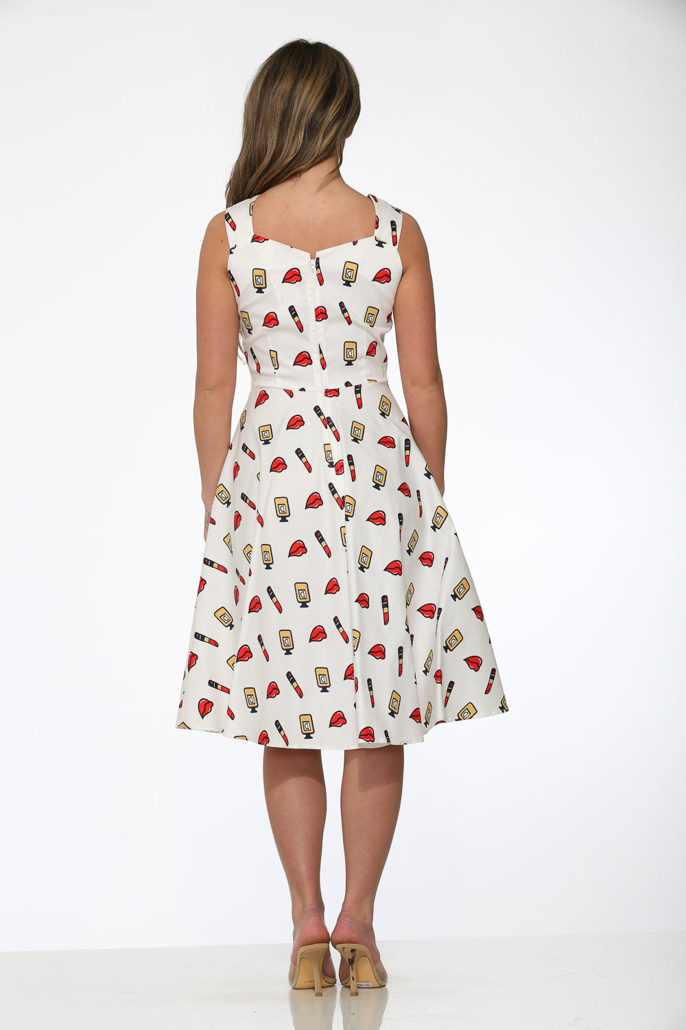 20932 White Red Lipstick Swing Dress