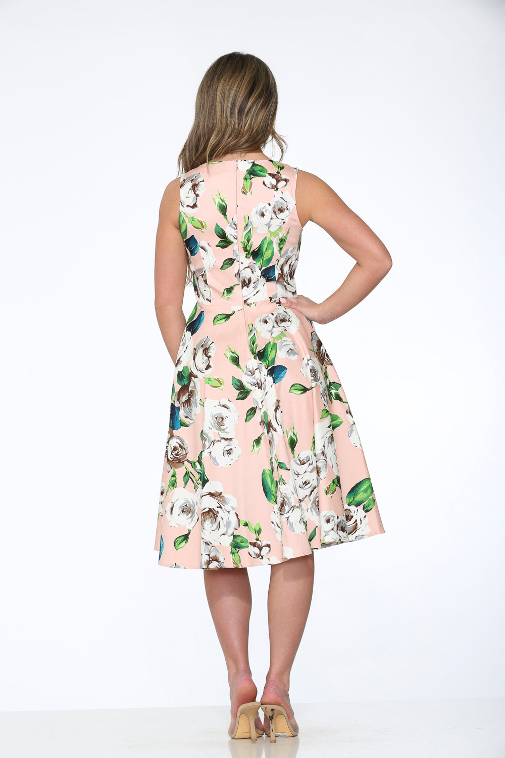 20980 Pink Floral Swing Dress