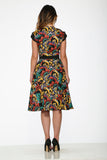 21010 Black Hawaiian Print Swing Dress