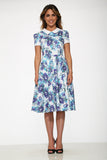 21100 White Blue Floral Swing Dress