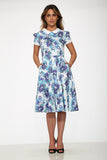 21100 White Blue Floral Swing Dress