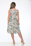 21280 Green with Pink Floral Swing Dress