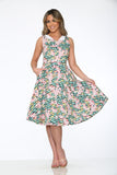 21280 Green with Pink Floral Swing Dress