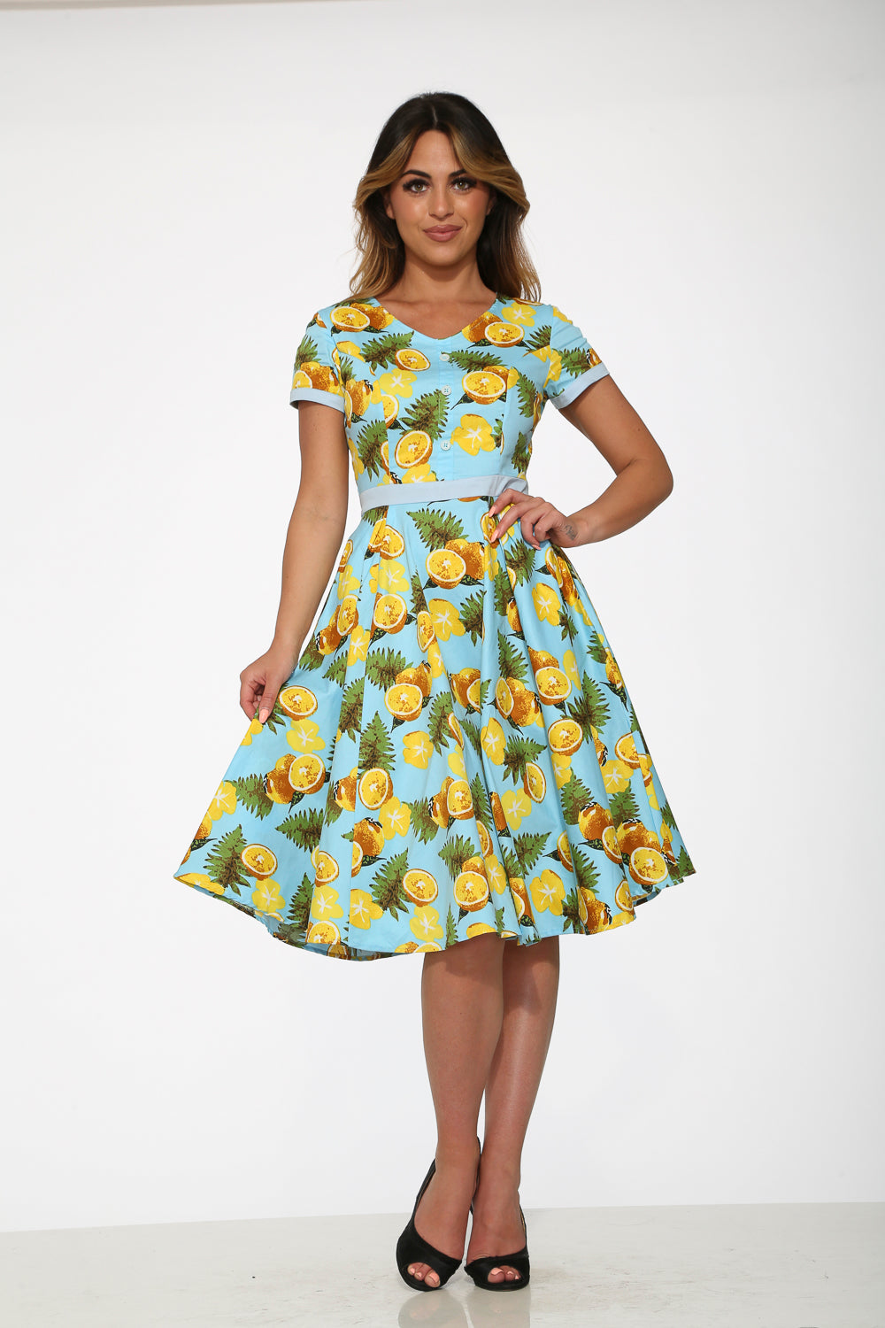 21290 Aqua Lemon Swing Dress