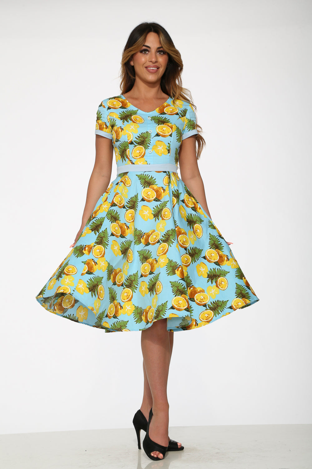 21290 Aqua Lemon Swing Dress