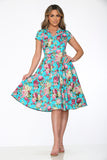 21340 Blue Floral Swing Dress
