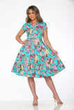 21340 Blue Floral Swing Dress