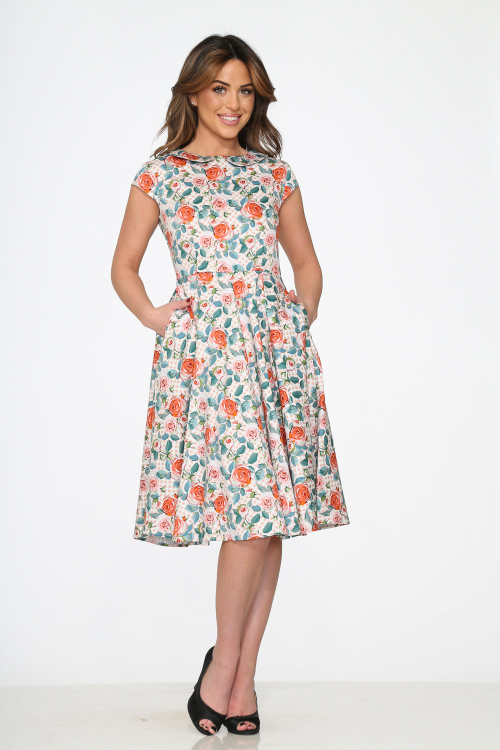 21670 Pink Floral Swing Dress