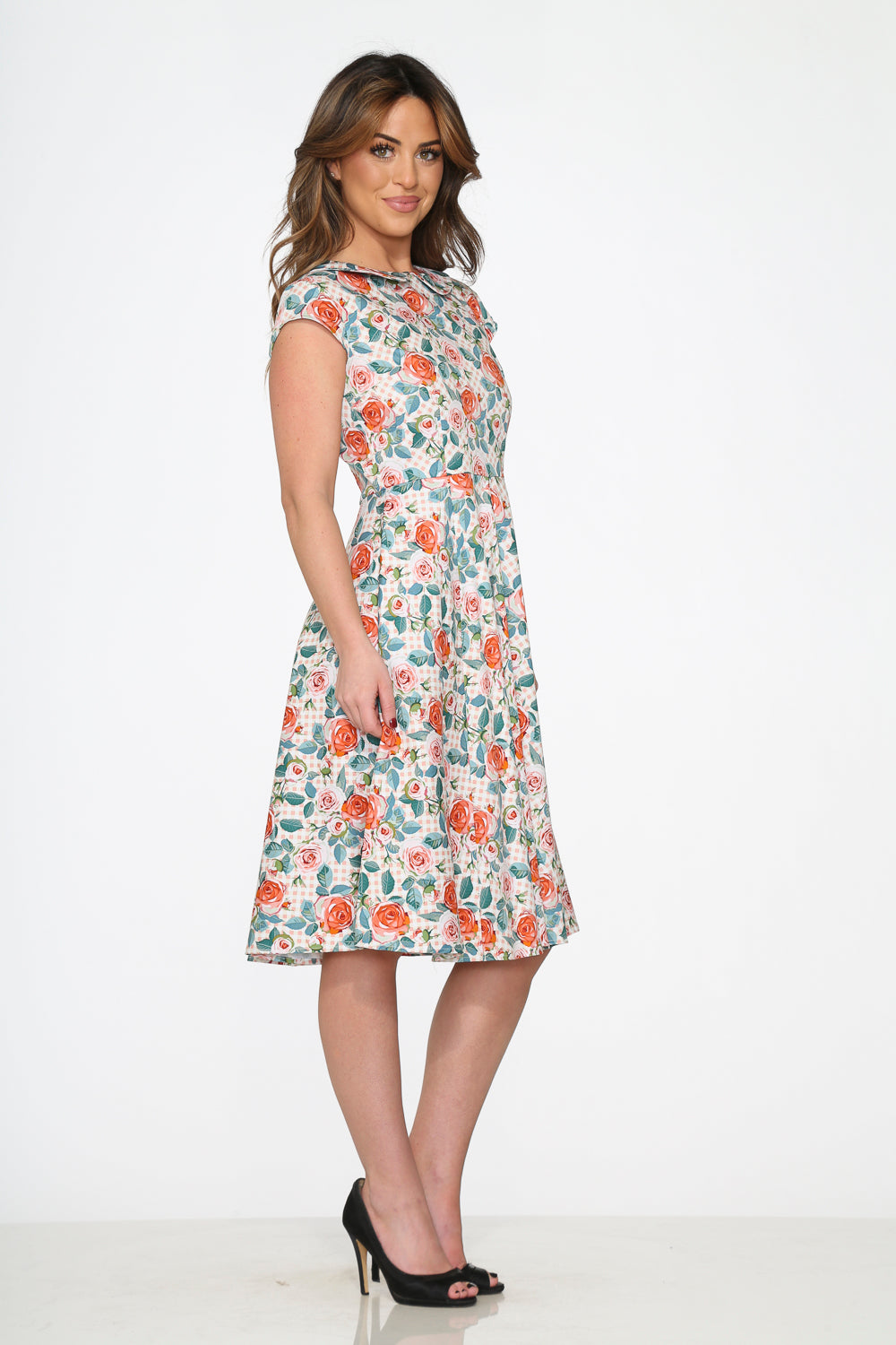 21670 Pink Floral Swing Dress
