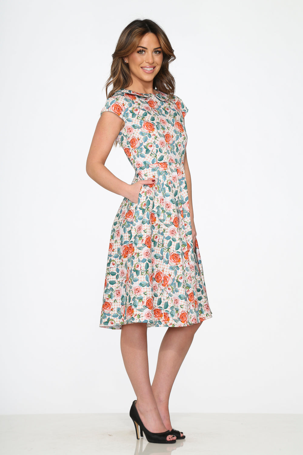 21670 Pink Floral Swing Dress