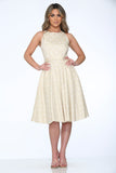 21920 Beige White Polka Dot Swing Dress