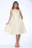 21920 Beige White Polka Dot Swing Dress