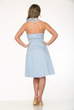 21962 Blue White Check Line Halter Dress