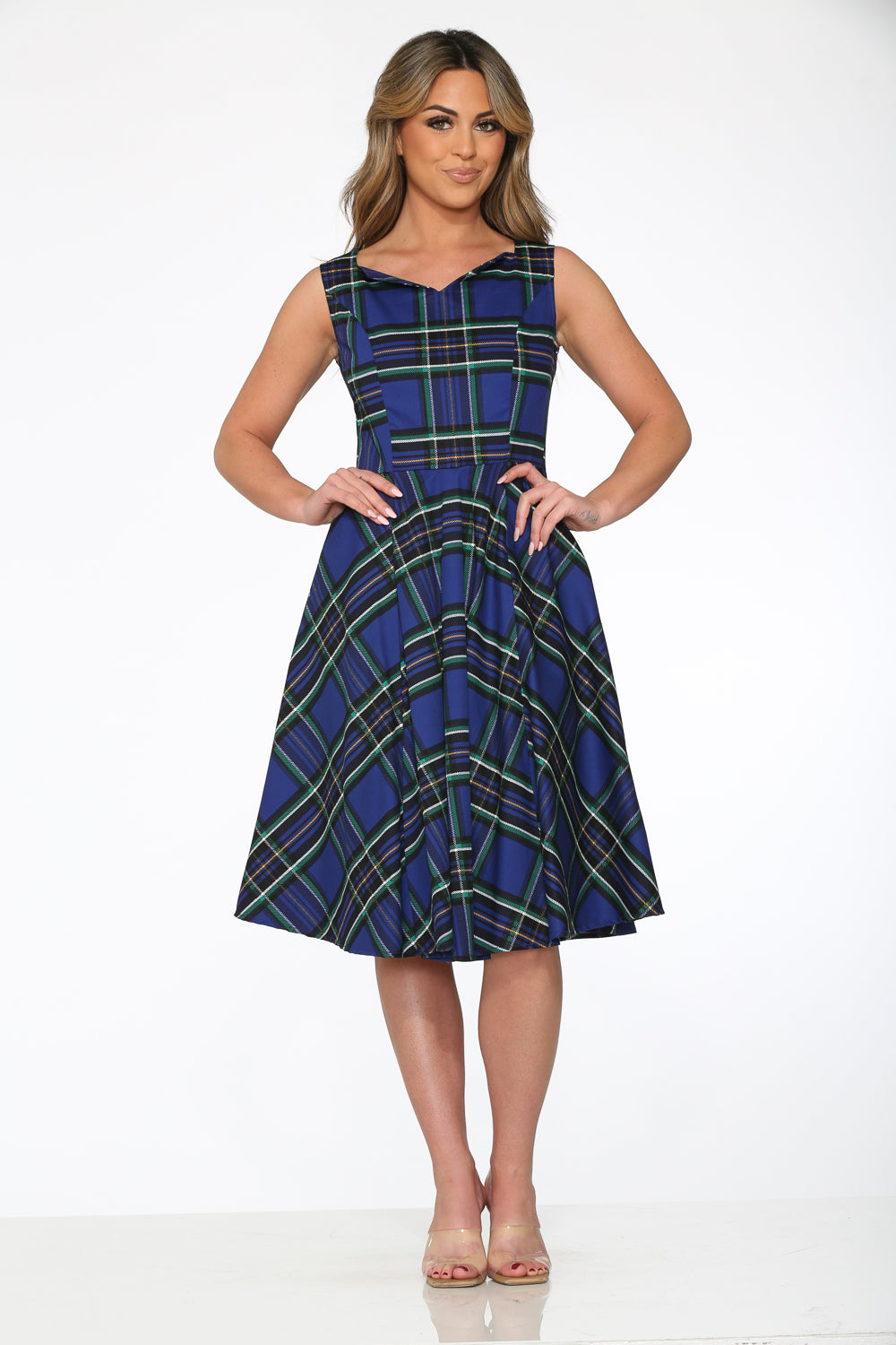 22010 Blue Plaid Swing Dress