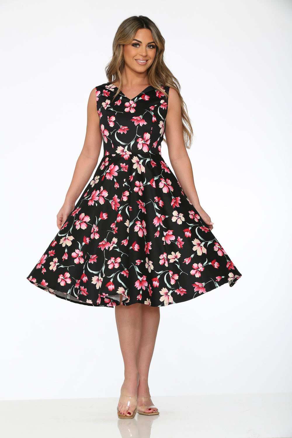 22040 Black Pink Floral Dress