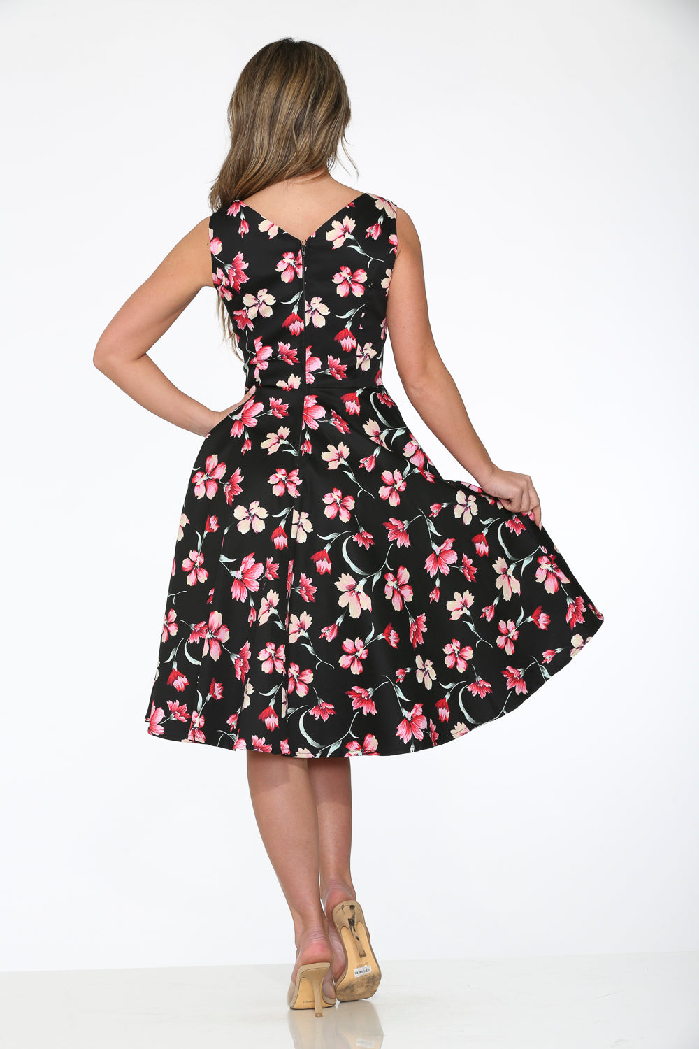 22040 Black Pink Floral Dress
