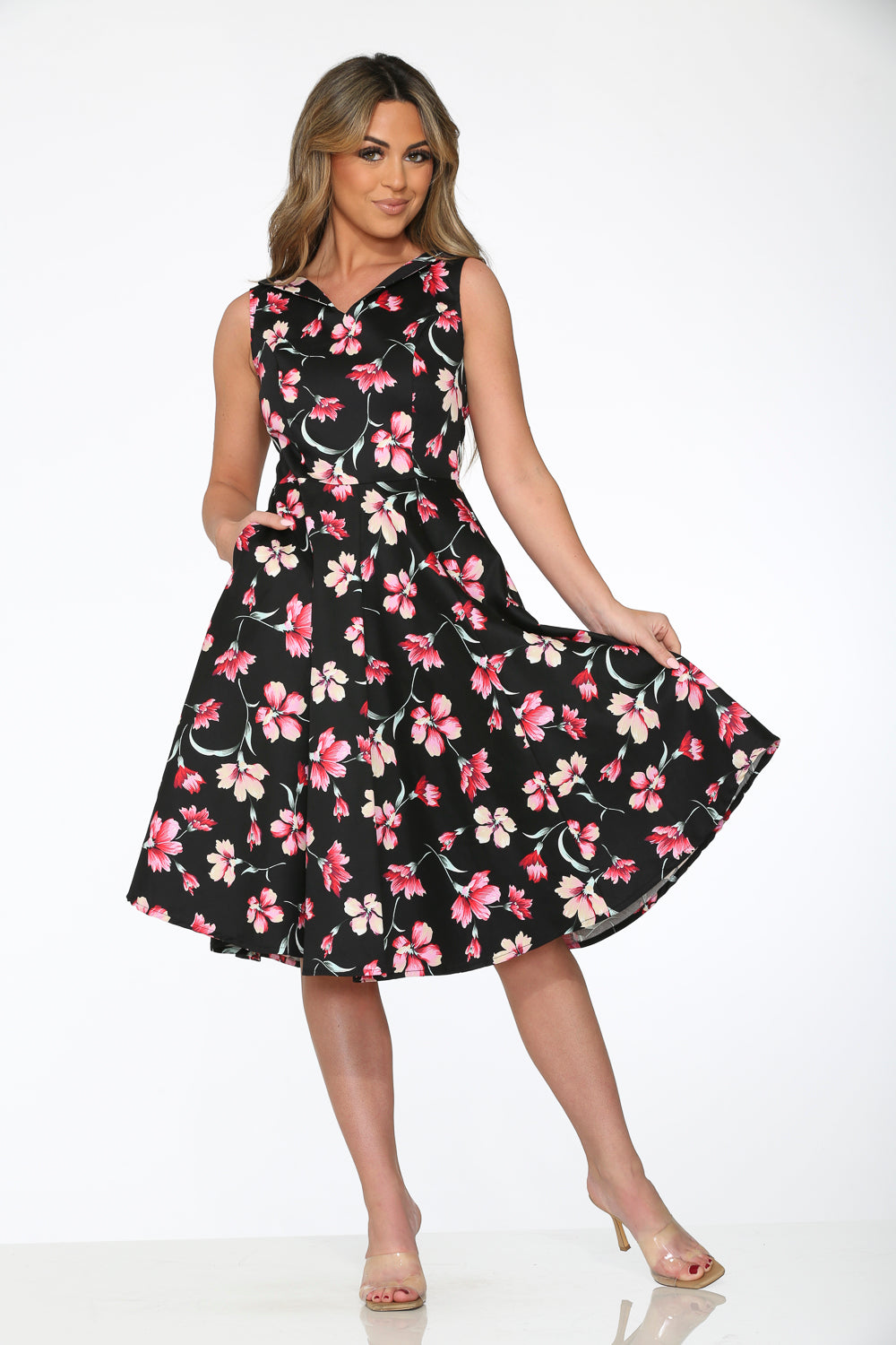 22040 Black Pink Floral Dress US 14 22040 Black Pink Floral Dress US 14