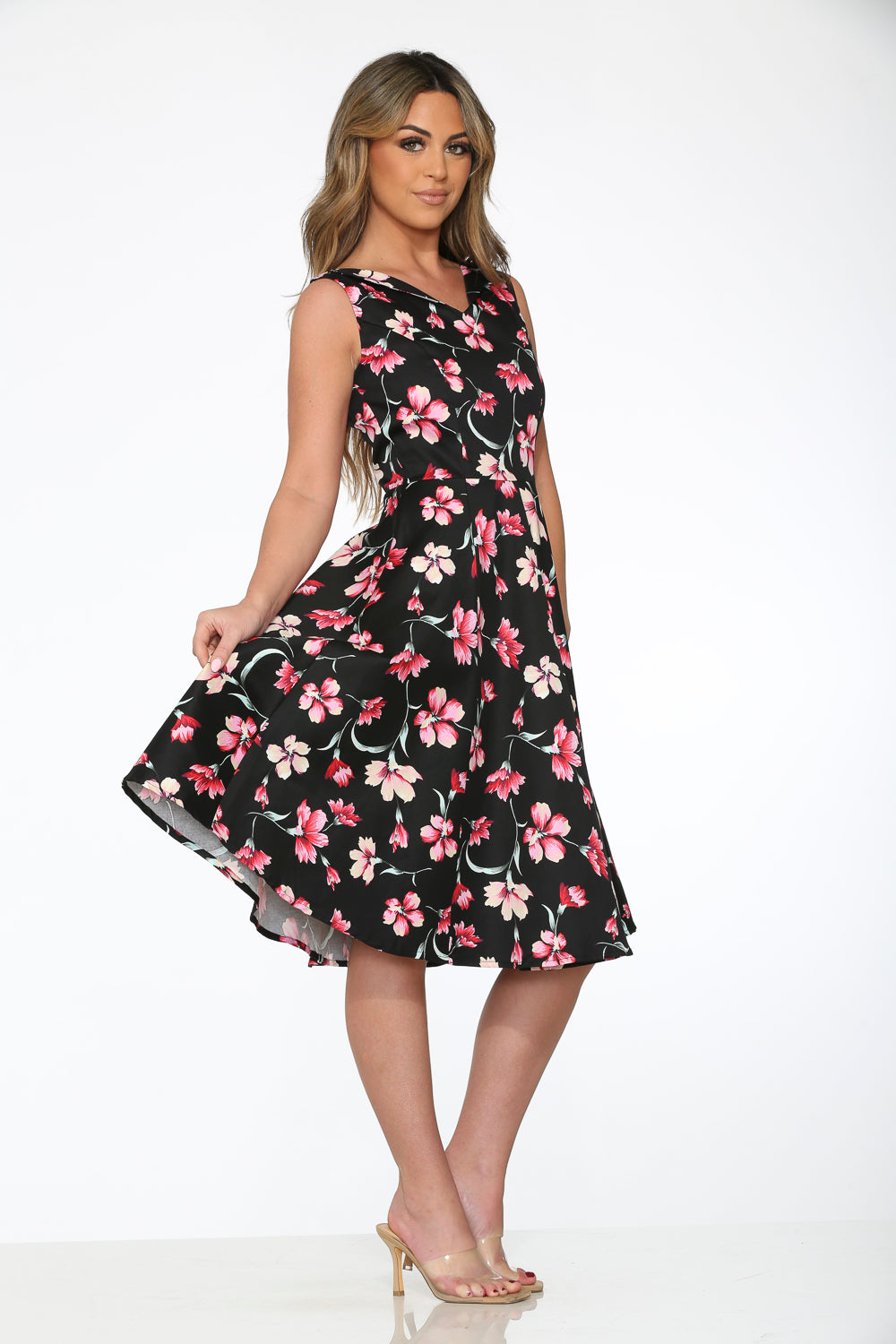 22040 Black Pink Floral Dress