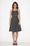 23230 Black White Polka Dot Halter Dress