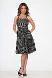 23230 Black White Polka Dot Halter Dress