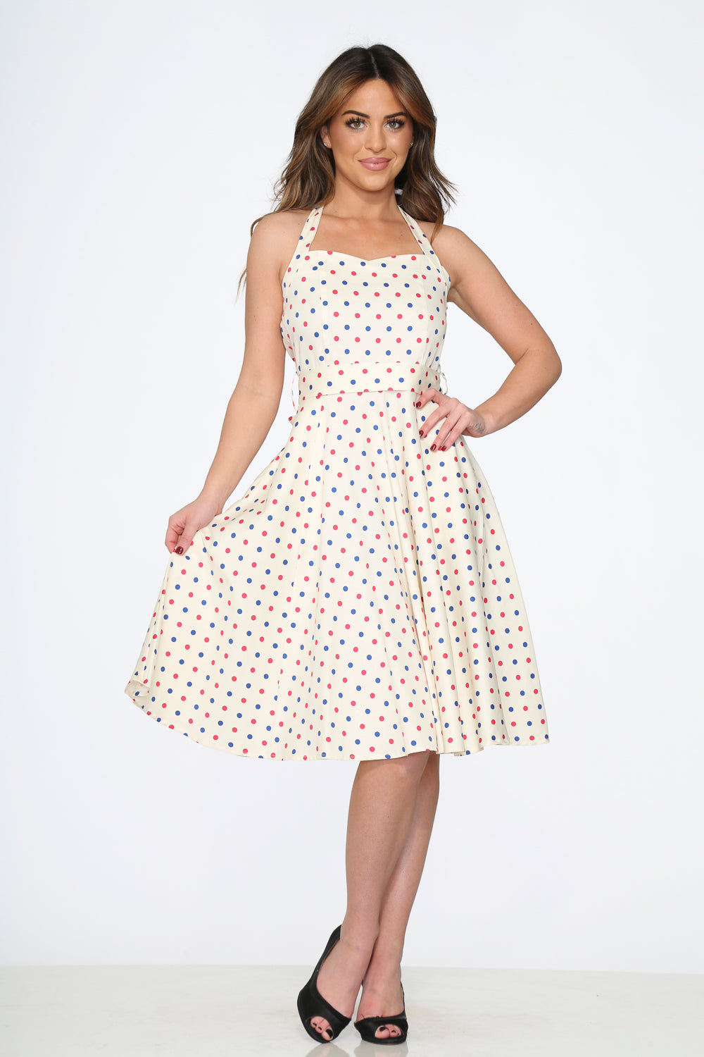 23232 White Candy Dot Halter Dress