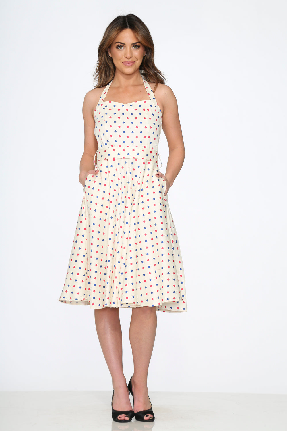 23232 White Candy Dot Halter Dress