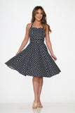 23233 Navy Blue White Polka Dot Halter Dress