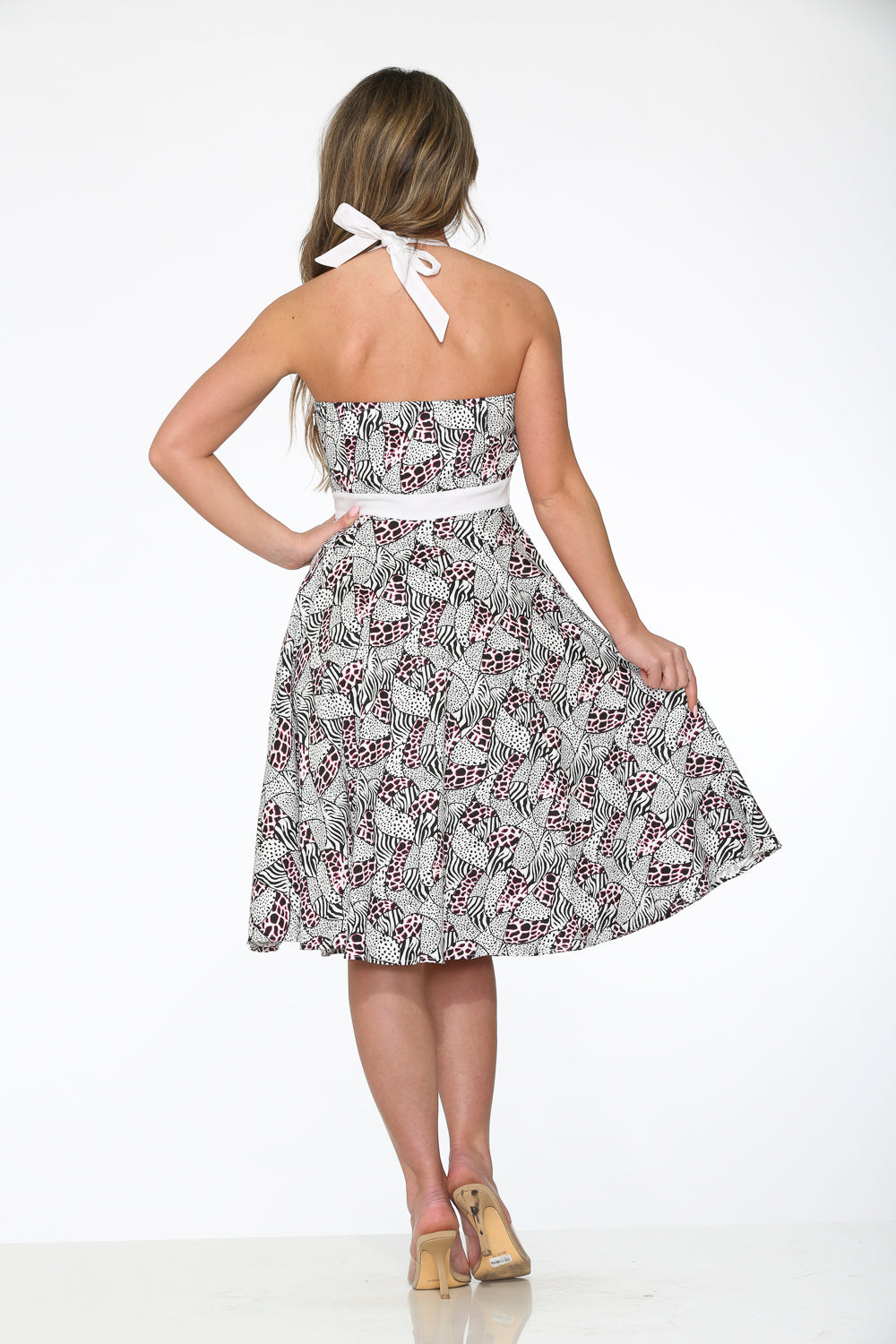 23980 Zebra Leopard Halter Dress