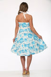 23981 White Blue Floral Halter Dress