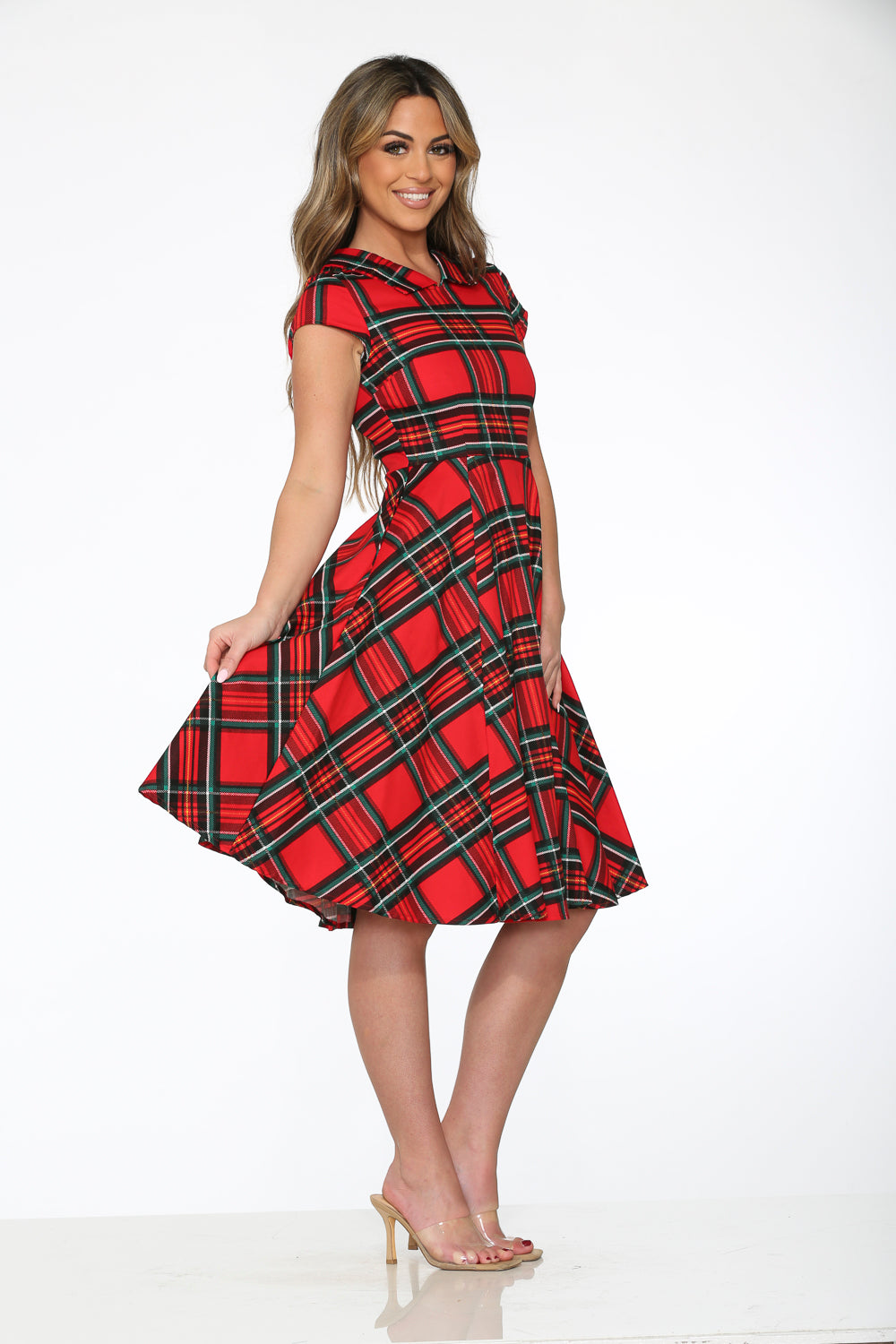 23990 Red Plaid Swing Dress