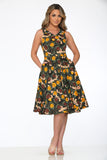 24010 Black Yellow Floral Dress