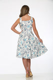 24020 White Blue Floral Swing Dress