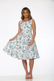 24020 White Blue Floral Swing Dress