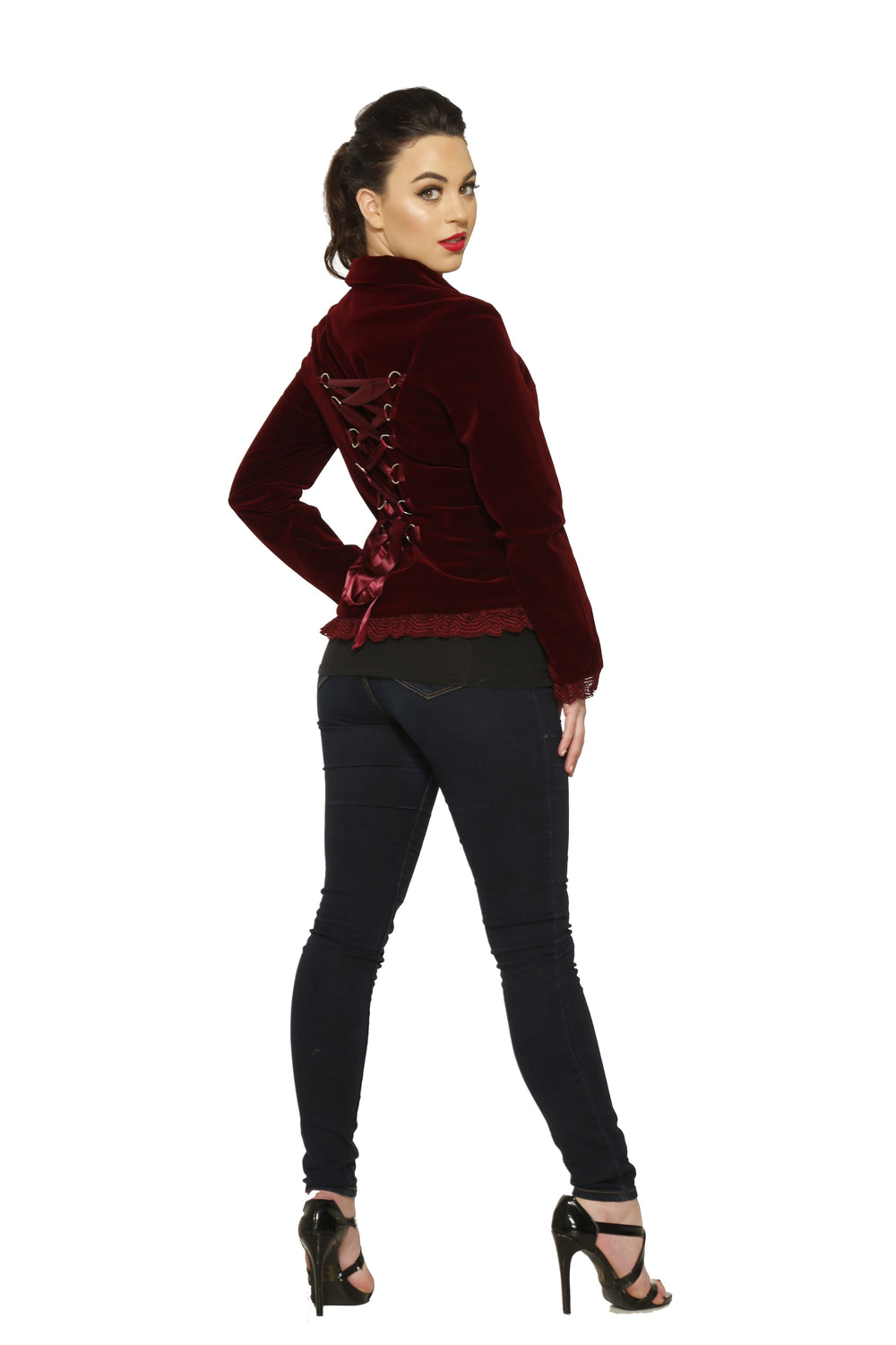 3157 Evaline Velveteen Jacket in Burgundy
