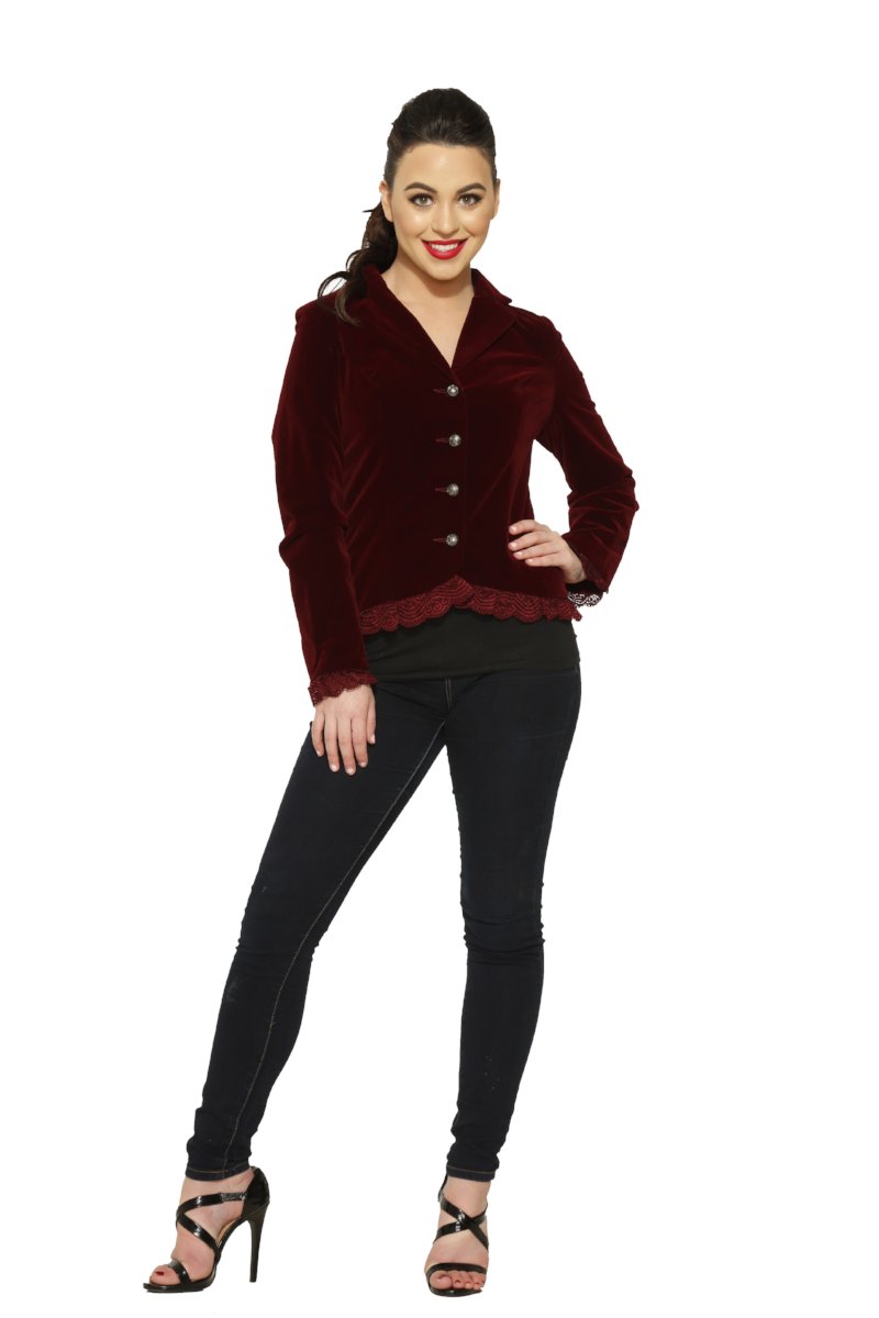 3157 Evaline Velveteen Jacket in Burgundy