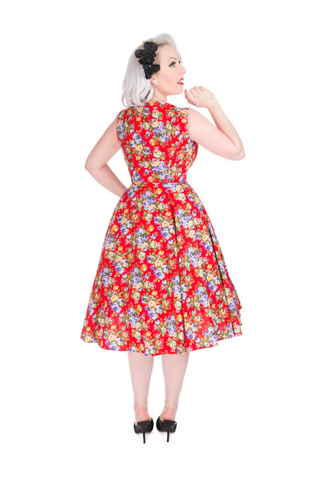 3199 Red Floral Swing Dress